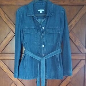 Ann Taylor Weekend Blue Denim Utility Jacket with Belt